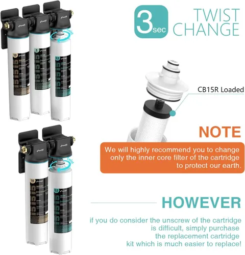Miniatura 3 de Frizzlife CB15R-HF Kit de carcasa de repuesto con cartucho de filtro CB10R en el interior, para sistemas de filtro de agua DW15, DW15F, TW15 debajo