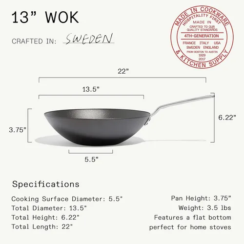 Miniatura 2 de Made In Utensilios de cocina Wok de acero al carbono sazonado de 13 pulgadas Utensilios de cocina profesionales Fabricado en Suecia