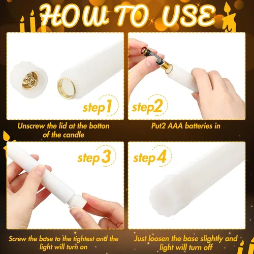 Miniatura 3 de Fumete Paquete de 24 velas cónicas sin llama con control remoto y temporizador, velas LED parpadeantes realistas con llama 3D, ventana LED con base
