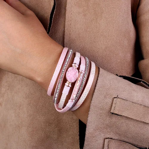 Miniatura 200 de FANCY SHINY - Pulsera de cuero estilo bohemio, pulsera de cuentas de cristal con cierre magnético, regalos de joyería para mujer