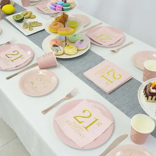 Miniatura 4 de Platos y servilletas para fiesta de cumpleaños, juego de decoraciones desechables para fiesta de cumpleaños para hasta 20 invitados (21)