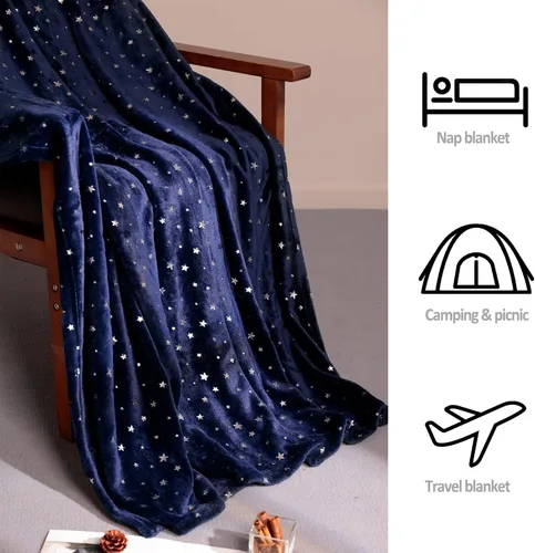 Miniatura 2 de Stellhome Manta de estrellas azul marino, cálida y ligera, de franela de forro polar, súper acogedora y cómoda para todas las estaciones