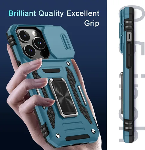 Miniatura 191 de DEERLAMN Funda para iPhone Xs Max con funda deslizante para cámara + protector de pantalla, soporte giratorio de anillo de grado militar a prueba