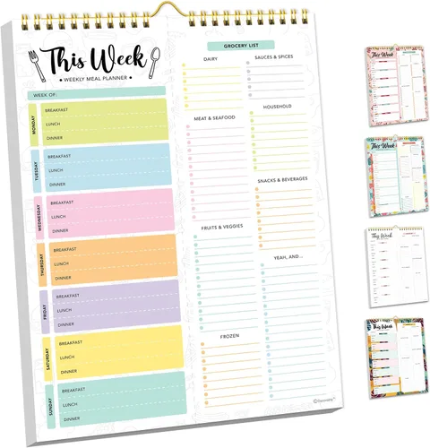 Decorably 52 Hojas Planificador Semanal de Comidas Sin Fecha en Colores Pastel y Lista de Compras con Imanes Fuertes, 8.5x11 pulgadas Bloc Magnético