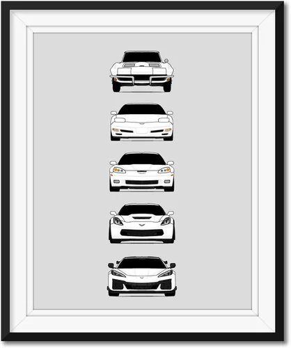 Miniatura 13 de Custom Car Posters Póster hecho a mano compatible con Chevy Corvette Z06 Generations e impresión de Chevrolet Corvette C2 C5 C6 C7 C8 Z15 Multi