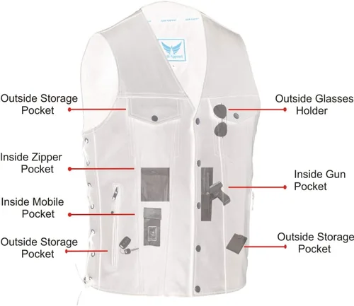 Miniatura 3 de A&H Apparel Chaleco de cuero de vaca genuino para hombre, chaleco de motociclista oculto llevar chaleco duradero