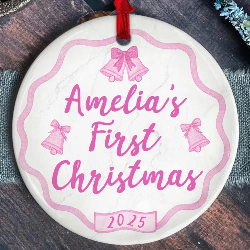 Miniatura 7 de Adorno personalizado de cerámica para la primera Navidad del bebé 2025 – Recuerdo navideño de copo de nieve personalizado con nombre, nuevo adorno