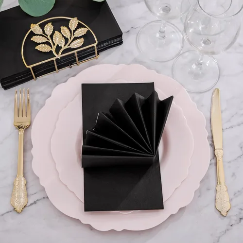 Miniatura 2 de WDF Paquete de 150 servilletas de papel negro – Servilletas negras desechables de alta calidad, suaves y absorbentes, para Año Nuevo, boda