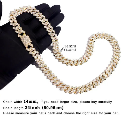 Miniatura 3 de Collar de Cadena para Perro Collar de Cadena de Metal para Caminar Collar de Eslabones Cubanos para Perro con Hebilla Segura 14MM Collares de Cadena