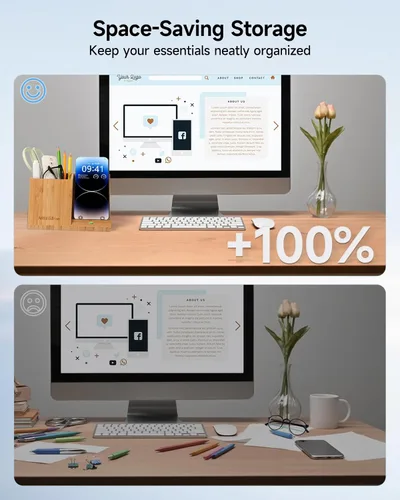 Miniatura 6 de Portaplumas de bambú para escritorio y organizador de mesita de noche con carga inalámbrica rápida para iPhone, Samsung y más – Accesorios