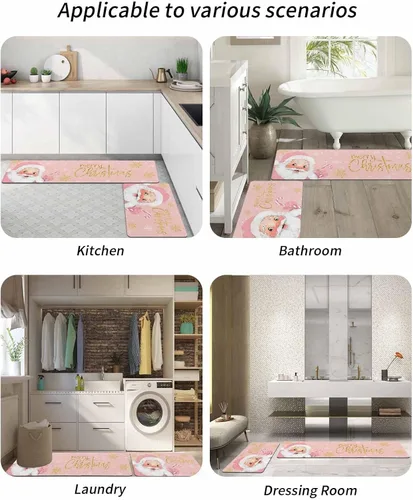 Miniatura 6 de Tapete de baño con Papá Noel rosa para bañera, antideslizante, de secado rápido y absorbente, tierra de diatomeas, para ducha, dormitorio, cocina