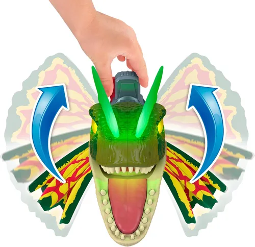 Miniatura 6 de Fisher-Price Imaginext Jurassic World - Juguete de dinosaurio Thrash Attack Dilophosaurus de más de 16 pulgadas con luces y sonidos