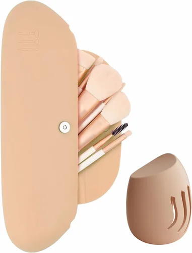 Miniatura 9 de Estuche de viaje de silicona para brochas de maquillaje, organizador de brochas de maquillaje portátil, estuche de viaje cosmético, bolsa de cepillo