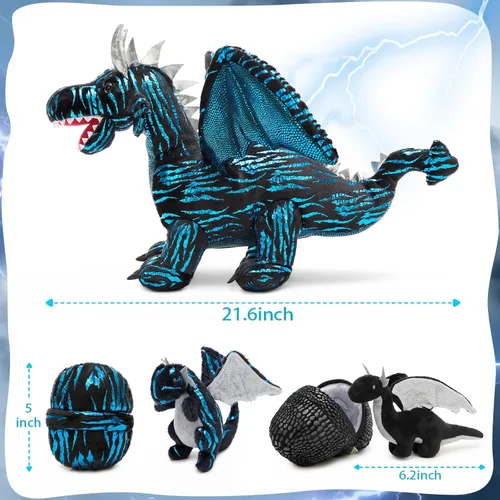 Miniatura 6 de MaoGoLan 7 animales de peluche gigantes de dragón, juguete de peluche de dragón de 22 pulgadas con 4 bebés y 2 huevos en el vientre de mamá, juego