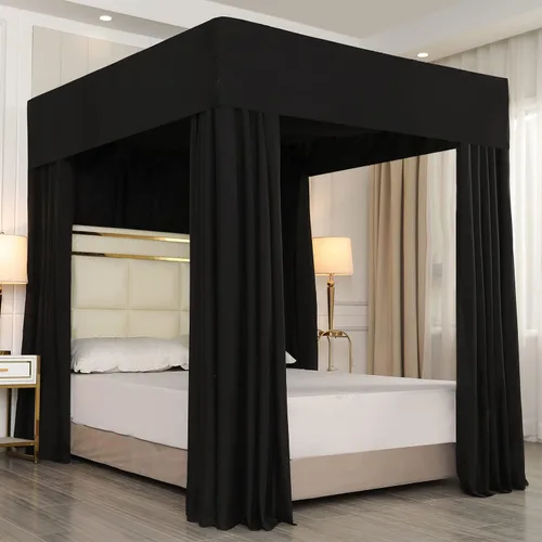Miniatura 8 de Mengersi Cortina de cama con poste de cuatro esquinas de princesa para niñas, adultos y niños (tamaño matrimonial, mariposa azul)