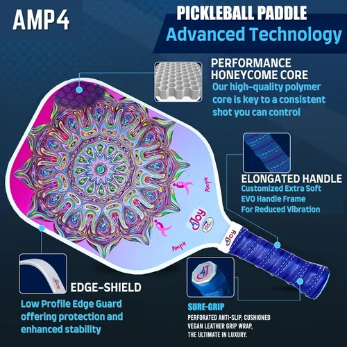 Miniatura 6 de 4Joy Pickleball Paddle Serie Amp4 – T700 de fibra de carbono Pickleball sin palas – Raquetas profesionales de pickleball para mujeres y hombres