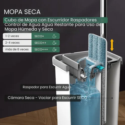 Miniatura 3 de JOYMOOP Juego de mopa y cubo con escurridor, mopa y cubo de piso plano sin manos, mopa de 60" con 3 almohadillas de microfibra reutilizables, uso