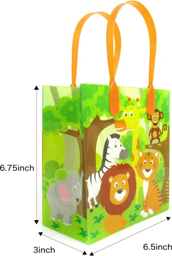 Miniatura 5 de TINYMILLS Bolsas de regalo con temática de animales de la selva de safari con asas, bolsas de dulces de libro de selva para fiestas de cumpleaños