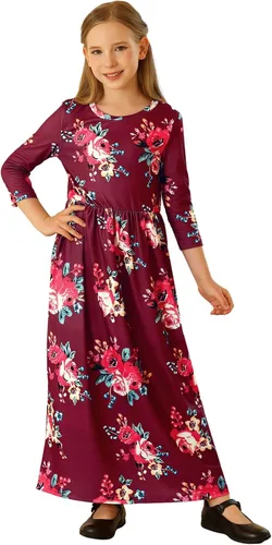 Miniatura 69 de 21KIDS Vestido largo floral de manga larga 3/4 con bolsillos para niñas de 6 a 12 años