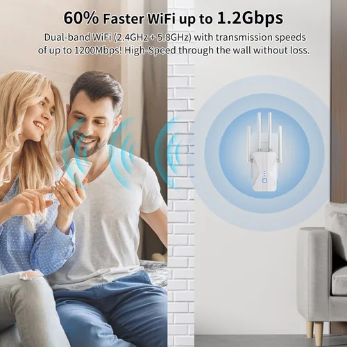 Miniatura 3 de Amplificador de señal WiFi, extensor WiFi 2026 AC1200Mbps de banda dual (5.8 GHz/2.4 GHz), amplificador WiFi con puerto Ethernet para el hogar cubre