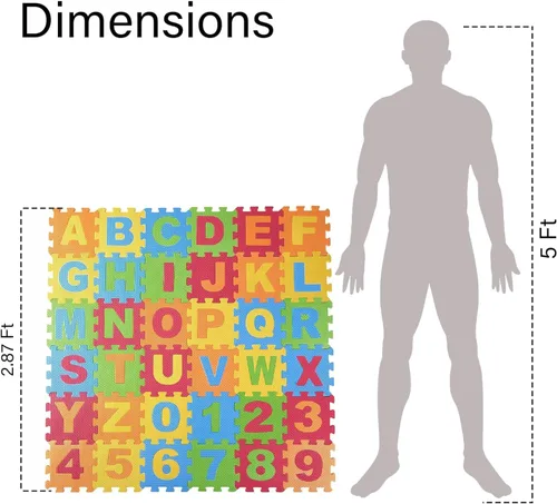 Miniatura 3 de DIMPLE Tapete de juego de espuma para niños (72 piezas en total) 6.25 x 6.25 pulgadas entrelazados del alfabeto y los números, rompecabezas de suelo
