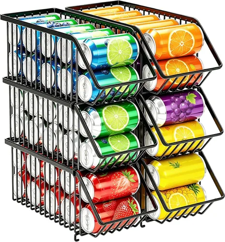 Miniatura 10 de Organizador de latas de soda de 4 unidades, organizador de latas apilable para despensa, almacenamiento de refrescos, dispensador de latas de soda