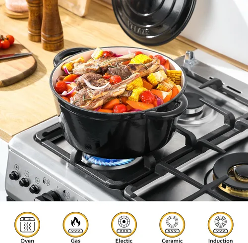 Miniatura 4 de Velaze Olla holandesa de 7.5 cuartos de galón con tapa, horno holandés de hierro fundido esmaltado con asas dobles para hornear pan de masa madre