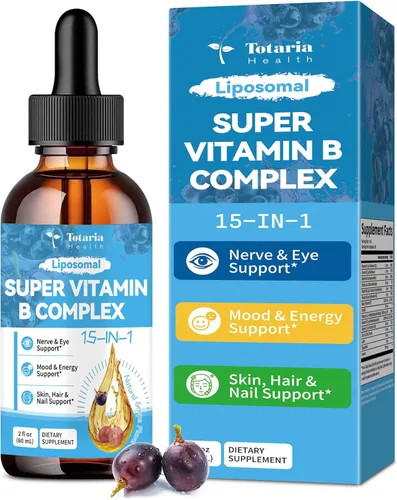 15 en 1 complejo de vitamina B liposomal Pro sin azúcar, gotas de complejo B con niacinamida B1, B2, B3, colina, biotina B5, B6, B7, inositol,