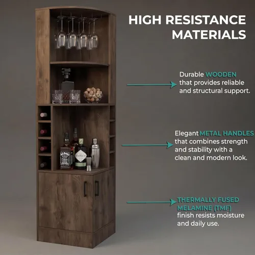 Miniatura 5 de Tuhome Syrah - Armario esquinero con dos estantes externos, estante para copas, ocho cubículos, diseño moderno para sala de estar o bar en casa