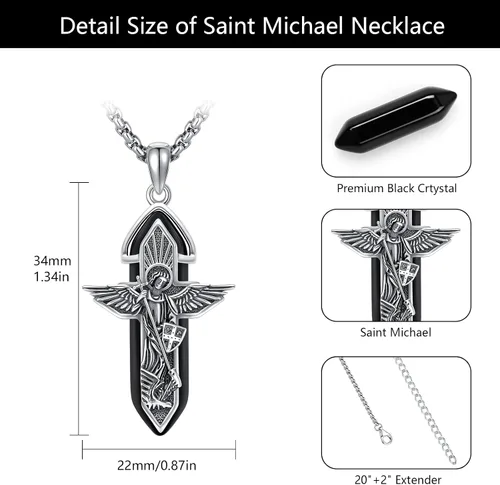 Miniatura 5 de Brisskaari Collar de San Miguel para hombres y mujeres, plata de ley 925, arcángel católico, colgante de amuleto de San Patricio, regalo de joyería