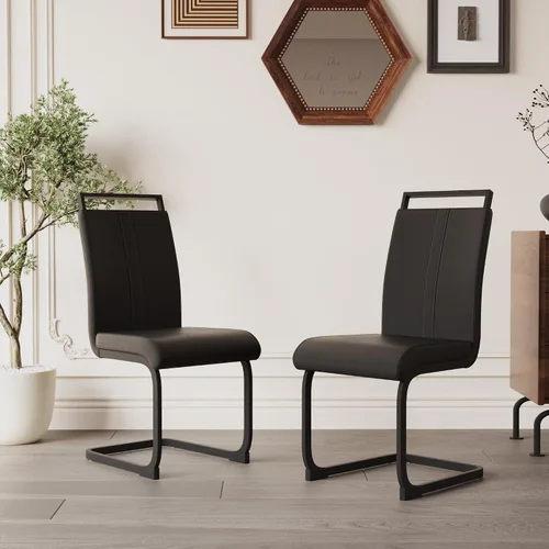 Miniatura 3 de Juego de 2 sillas de comedor modernas con esponja de alta densidad tapizada y patas de metal, sillas para comedor, sillas de comedor de piel