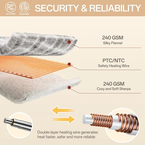 Miniatura 6 de Manta Térmica Tamaño Completo, Manta Eléctrica 72"x84" para Cama con 8 Niveles de Calentamiento Rápido y 10 Horas de Apagado Automático, Manta
