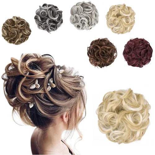 Miniatura 15 de Elaine Extensión de Moño Grande y Desordenado Cabello Rizado Moños Piezas de Cabello para Mujeres Sintético Ondulado Coleteros Grandes Gruesos Punta