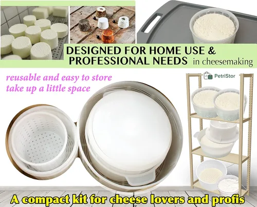Miniatura 7 de PetriStor Kit de 7 piezas para hacer quesos para principiantes №1 – Moldes de queso suave + molde de queso con un pistón seguidor – Suministros
