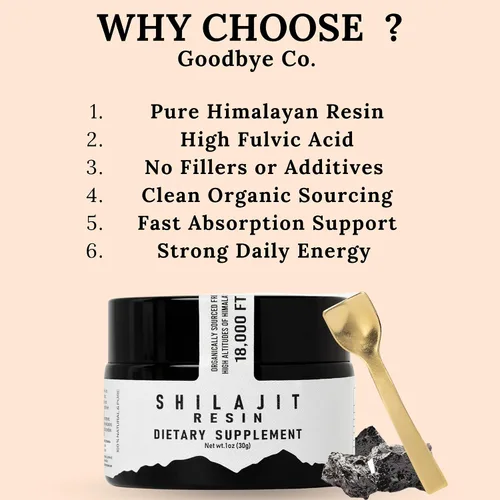 Miniatura 7 de The Goodbye Company Resina pura Shilajit – Orgánica con más de 85 oligoelementos y ácido fúlvico puro; para hombres y mujeres, impulso de energía