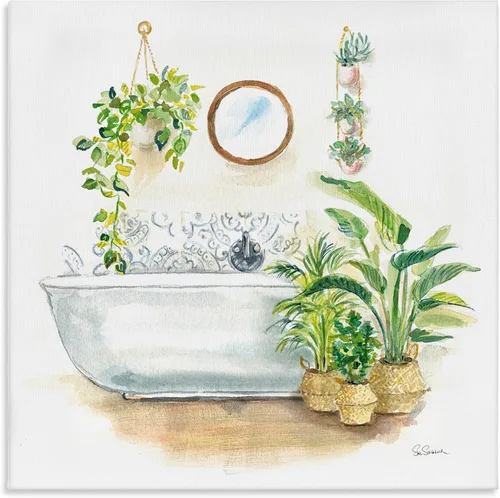 Stupell Industries Serene - Lienzo decorativo para pared de interior de baño con plantas verdes, 17 x 17 pulgadas, multicolor