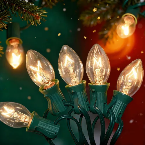 Miniatura 14 de Tira de luces LED de Navidad para exteriores, de 50 pies, cadena de luces C7 con 27 bombillas multicolor de cerámica de 0.6 W, luces de Navidad