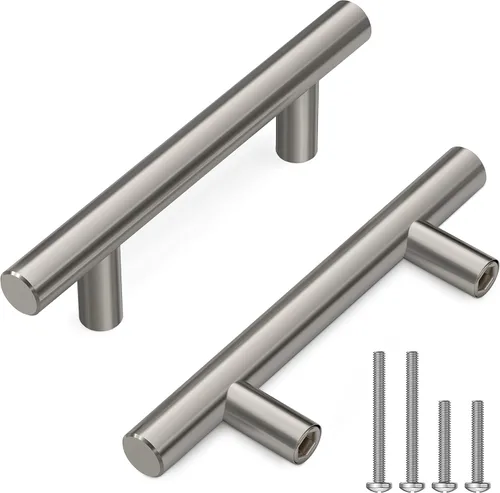 Manijas de gabinete de níquel cepillado – 5 pulgadas de largo, 3 pulgadas entre centros de agujeros – Tiradores modernos para armarios de cocina,