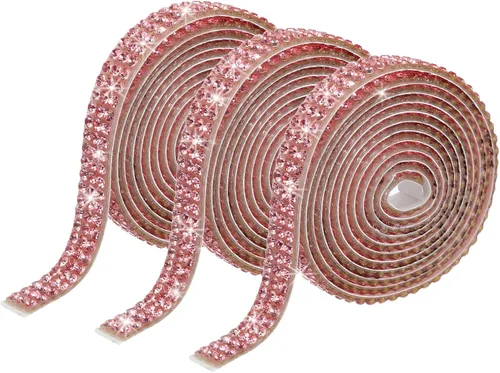 Miniatura 50 de MECCANIXITY 3 rollos de cinta de diamantes de imitación autoadhesiva de 3 yardas y 0.315 in para proyectos de artes y manualidades, pasteles de Beige
