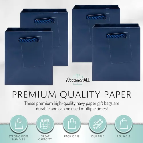 Miniatura 3 de OccasionALL Bolsas de regalo extra pequeñas de color azul marino de 4 x 2.75 x 4.5 pulgadas, mini bolsas de regalo de papel con asas para tarjetas