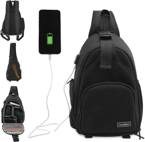Miniatura 7 de Cwatcun Bolsa para cámara, estuche para cámara con soporte para trípode para cámaras Canon, Nikon, Sony, Pentax, DSLR, SLR, sin espejo, color negro