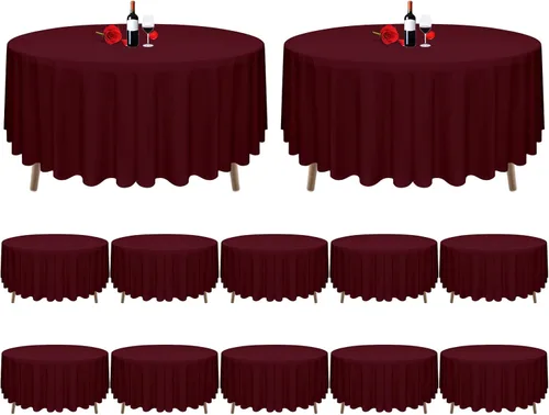 Miniatura 19 de 12 manteles redondos negros de poliéster de 120 pulgadas, resistentes a las arrugas, lavables, para bodas, fiestas, restaurantes, bufés