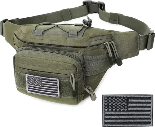 Miniatura 10 de Riñonera táctica, bolsa de cintura militar con cinturón de cadera, bolsas de utilidad para senderismo, escalada, pesca al aire libre con parche de 1