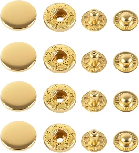CRAFTMEMORE 50 juegos de botones a presión chapados en oro con resorte S para cierres de bolsa de chaqueta #665 VT2 (0.39 pulgadas)