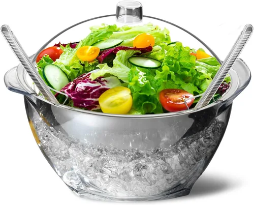 INNOVATIVE LIFE Cuenco refrigerado para servir con base enfriadora de hielo, cuencos de ensalada helados para fiestas, perfecto para cualquier