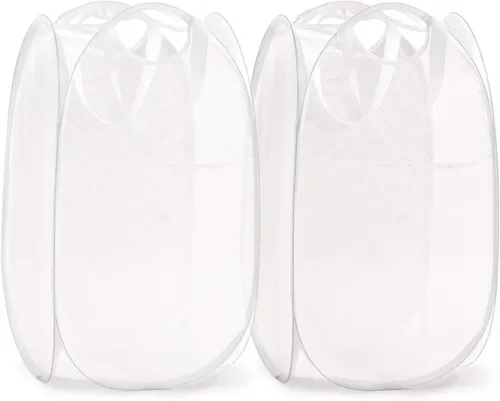 TECHMILLY Cesta plegable de malla para la ropa sucia con asas resistentes y bolsillo lateral, cestas plegables portátiles para ropa para dormitorio,