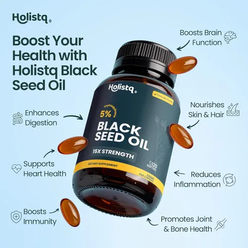 Miniatura 3 de Cápsulas orgánicas prensadas en frío de aceite de semilla negra 5% de timoquinona Sin OMG y vegano Aceite de semilla de comino negro Nigella