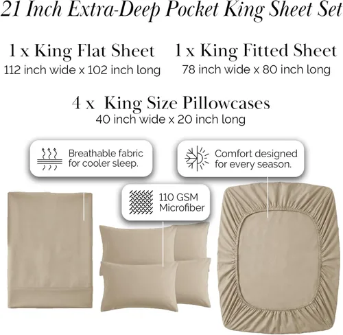 Miniatura 285 de Southshore Fine Living, Inc. Juego de 7 piezas de sábanas King divididas para cama ajustable, juego de sábanas King divididas con bolsillo de 21