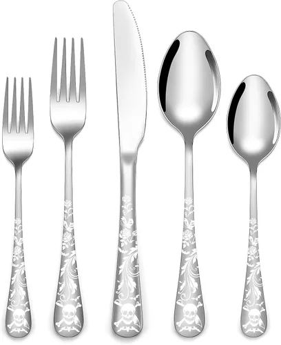 Miniatura 8 de Juego de cubiertos dorados de 20 piezas con tenedor para pastel, juego de cubiertos de acero inoxidable para 4, utensilios de cocina con mango