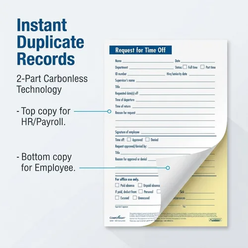 ComplyRight Solicitud pequeña de 2 partes para tiempo libre | 5-1/2 "x 8-1/2" | Formularios de asistencia | Paquete de 50